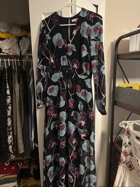 1. State Black Maxi Dress with Blue and Burgundy Floral Print